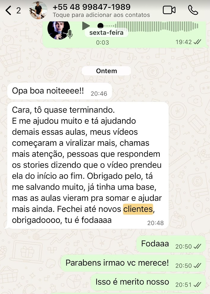 Depoimento de aluno